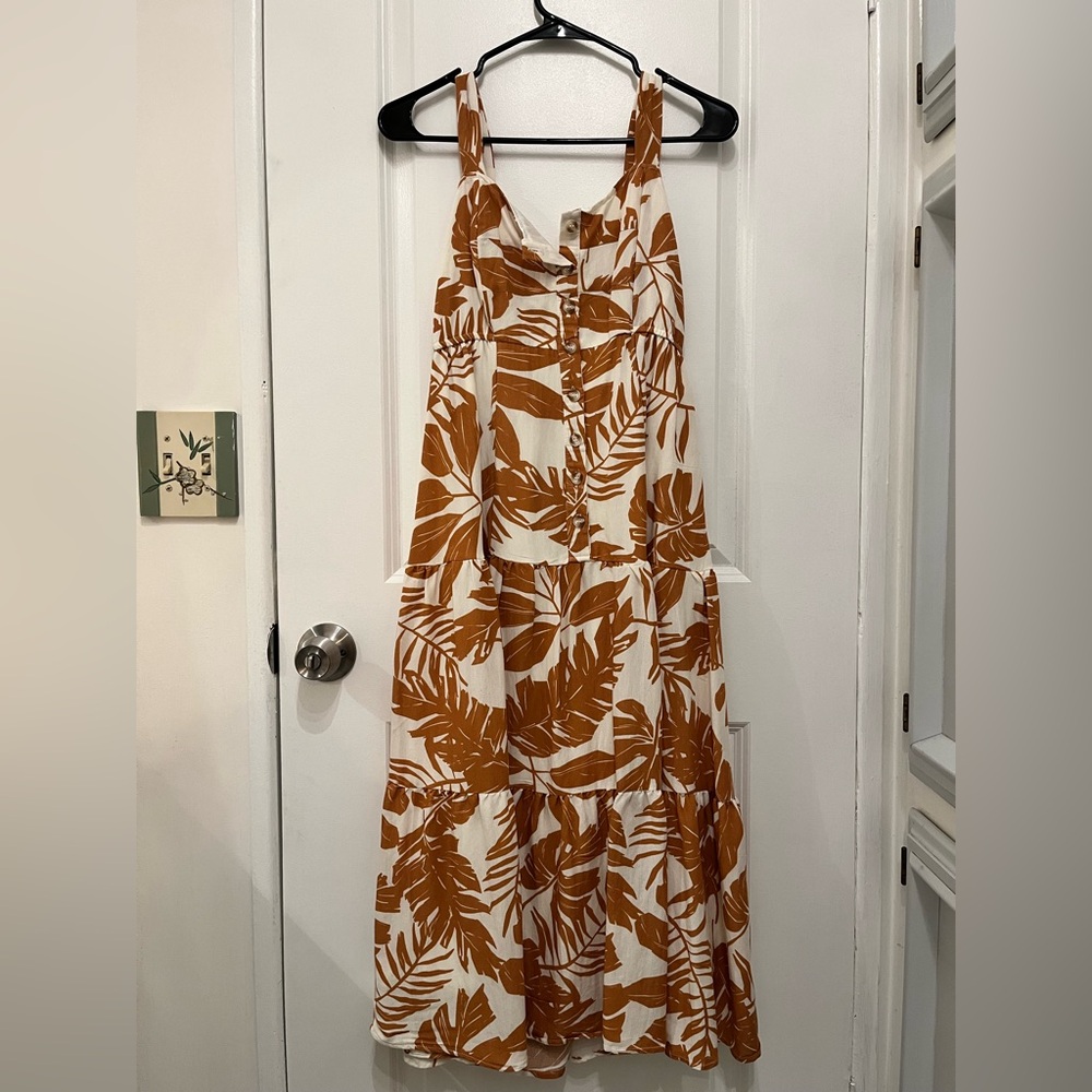 Tropical Leaf Print Maxi Dress